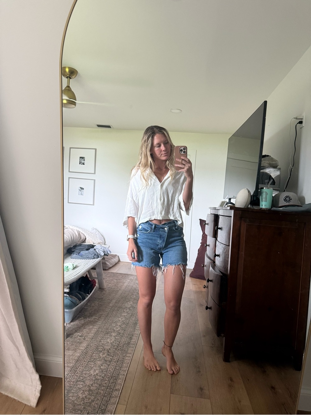 H&M White Button-Front Cropped Blouse